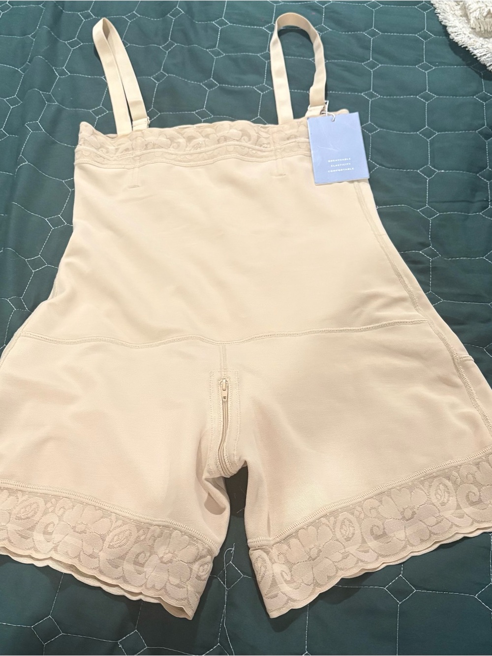 Ann Chery Light Nude Lace-Trim Shapewear Bodysuit Shorts